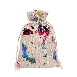 Sacs en coton à cordon QIAN LI pour Halloween, estampés à chaud, pour bonbons et cadeaux, lot de 10 sacs pour fêtes - Product Image 4