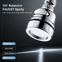 Robinet de cuisine rotatif à 360° avec pulvérisateur haute pression, économiseur d'eau, filtre et buse durable, monocommande, monotrou, type douchette