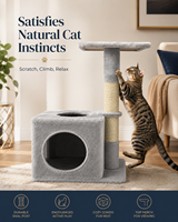 Arbre à chat moderne multi-niveaux en velours avec poteaux en sisal, design écologique et durable, structure d'escalade en peluche pour jeu et repos en intérieur, emballage carton