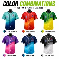Jersey Baseball Custom Grosir Cetak Gradasi Gelombang Cepat Kering Bernapas Kancing Depan Poliester Sublimasi Atasan Tim