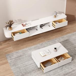 Mobile Porta TV da Parete in Legno Massello Colore Bianco Arredo Moderno Sospeso per Camera da Letto Soggiorno Piccoli Appartamenti Stile Cream Wind - Product Image 3