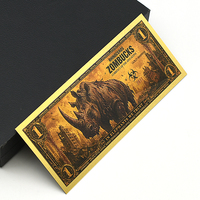 Novedosas Billetes de Oro Zombucks - Serie Animales Apocalípticos, Tarjeta de Lámina Dorada de Doble Cara 14.6x6.5cm, Tortuga Gigante, Rinoceronte, Tiburón