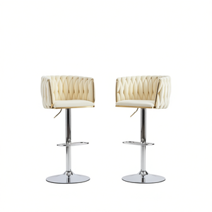 Tabourets de bar ivoire avec base chromée, hauteur réglable, mécanisme pivotant, revêtement en velours, design contemporain, mobilier de bar - Product Image 1