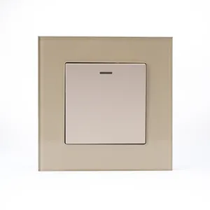 250V~ /10A European Standard Wall Light Switch With Led Indicator 1 Gang 1 Way 2 Way Electrical Switch With Tempered Glass Panel