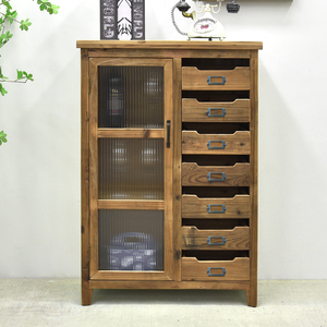 Modern Solid Wood Multi-Drawer Living Room Storage <b>Sideboard</b> Cabinet with <b>Glass</b> Doors Home Bar - Product Image 1