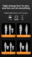 Câble de charge rapide pour voiture 240W 4 en 1, câble de charge rapide USB Type C Lightning multi-chargeur avec accessoire de charge pour voiture