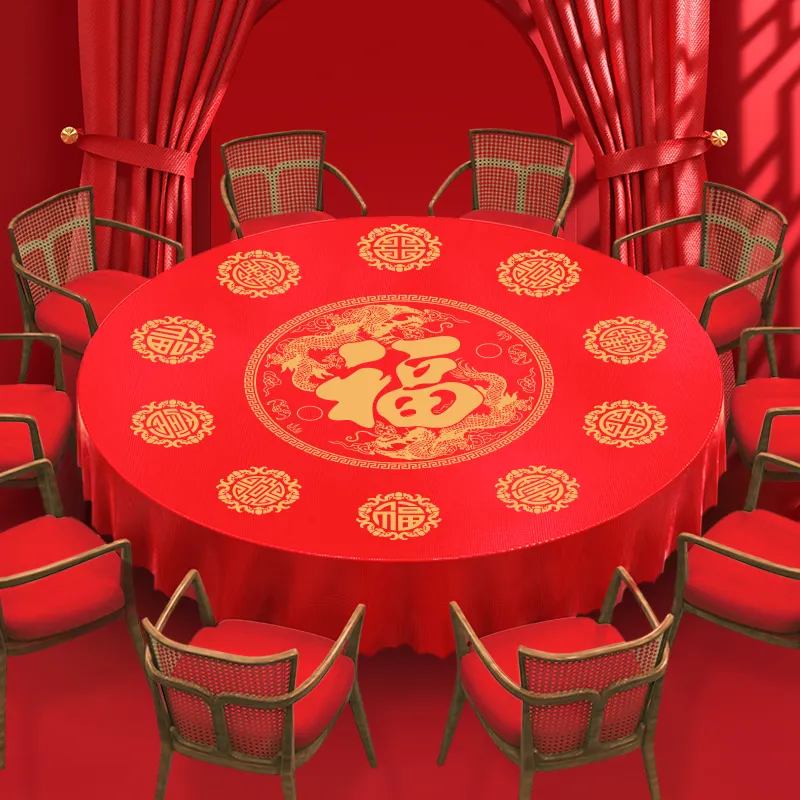 Hot Sale Red Round Sunflower Designs Pe Table Cloth Transparent Printed Peva Fitted Disposable Plastic Table Cover