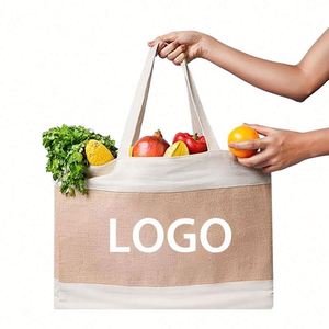 Eco-Friendly School Travel Shopping Beach Women Reusable Canvas Tote <b>Large</b> Capacity Jute Bag With Wallet - Product Image 1