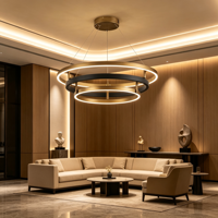 Lampu Chandelier Cincin 3 Tingkat Black Gold Modern LED, Lampu Gantung Plafon untuk Ruang Tamu Ruang Makan