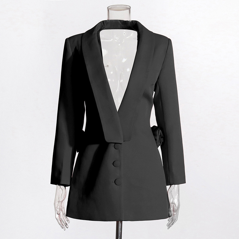 Ocstrade Women Blazer - Deep V Neck, Backless Design with 3D Flowers, Solid Color for Casual or Office Work, Sizes S-XL Ocstrade Women Blazer - Deep V Neck, Backless Design with 3D Flowers, Solid Color for Casual or Office Work, Sizes S-XL