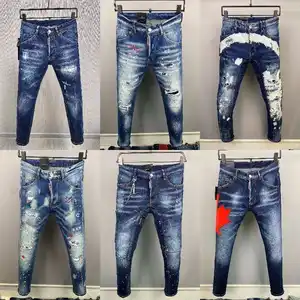 Custom High Street Embroidery Ripped Denim Jeans Vintage Stacked Jeans Men Dark Washing Distressed Amiry Men's Jeans