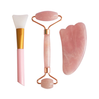 Rouleau de quartz rose et guasha avec ensemble de brosses de masque pour outils de soins de la peau du visage