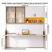 Lit Murphy à double paroi au design moderne avec bureau rabattable horizontalement, meuble en bois peu encombrant, option économique