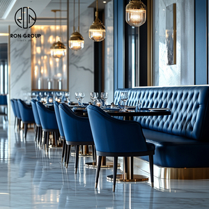 Juego <span class=keywords><strong>de</strong></span> Muebles Comerciales <span class=keywords><strong>para</strong></span> Restaurante Ron Group, Mesa Redonda con Base <span class=keywords><strong>de</strong></span> Madera y Metal, Sillas <span class=keywords><strong>de</strong></span> Cuero, Asientos Curvos Acolchados - Product Image 2