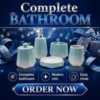 Ensemble d'accessoires de salle de bain en céramique verte 5 pièces, comprenant un vase de table et un vase de sol, et des distributeurs de savon uniques en résine avec finition mate transparente