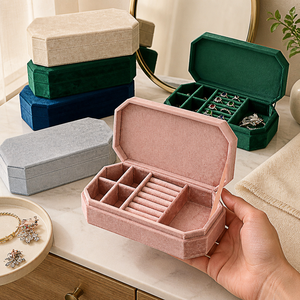 Factory Elegant Velvet <b>Jewelry</b> <b>Storage</b> Box Travel Portable Vintage Octagonal <b>Jewelry</b> <b>Storage</b> Box for Rings Pendants Necklaces - Product Image 3