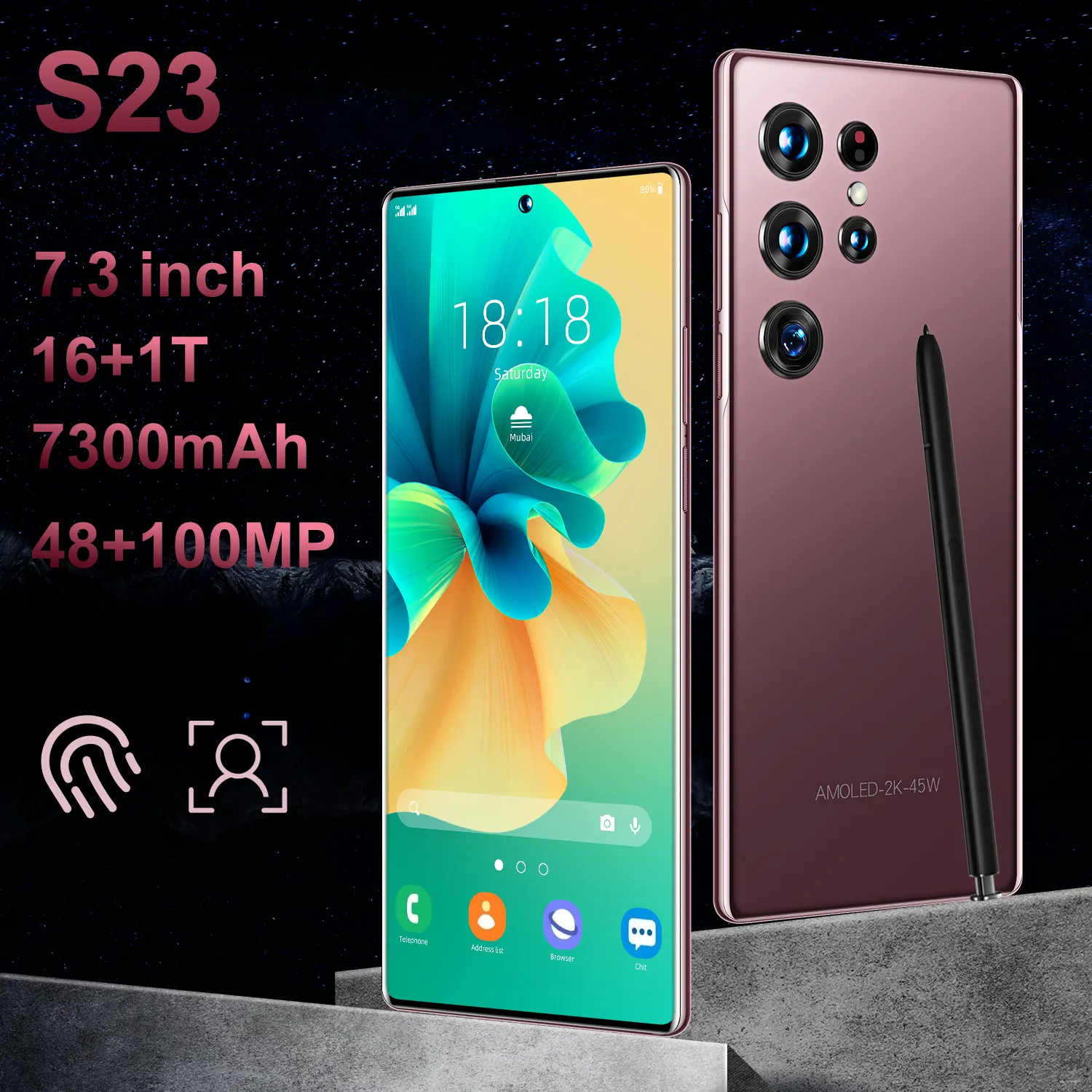 S23 Ultra Original 16GB 1TB 7,3 Zoll 48MP 100MPV 3g/4g/5g Hochwertiges Android 12 Smart Handy