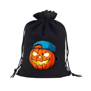 Sac en toile de jute Halloween 10x14cm, sac en lin citrouille effrayante, pochette à cordon en nylon, idéal pour décorations d'Halloween, bonbons, chocolat - Product Image 6