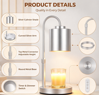 Lampe chauffe-bougie avec minuterie et variateur d'intensité, réglable en hauteur, cadeaux pour maman, décoration d'intérieur, argent