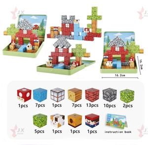 Set Kubus Magnetik Tema Hutan Perjalanan Baru 2025 Mainan Anak 40 Pcs Blok Bangunan Mini Semen Plastik dengan Kotak Besi Portabel - Product Image 4