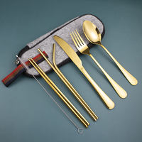 Couverts réutilisables en acier inoxydable, ustensiles de bureau et pailles métalliques, ensemble de couverts de voyage portables avec étui