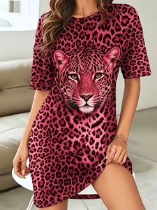 <span class=keywords><strong>Pigiama</strong></span> T-shirt da donna taglie forti con stampa testa di leopardo, in poliestere e cotone, casual, personalizzato Kuest - Product Image 5