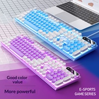 Teclado para Juegos con Cable, Diseño Color Block Punk, Sensación Mecánica, Retroiluminación RGB para PC Gamer PUBG