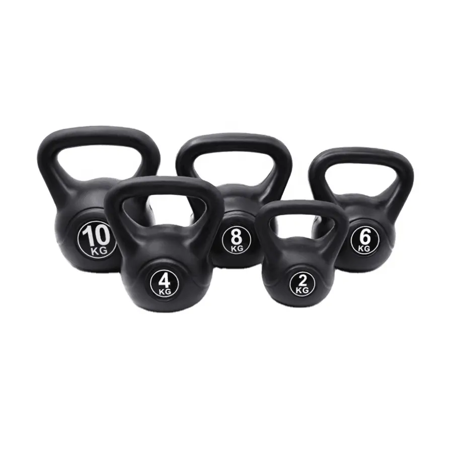 Custom Logo Kettlebell Gymtraining Plastic Ketel Bell Gewichten 2Kg-24Kg Pond Cement Zand Gevulde Kettlebell