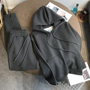 厚くプラスベルベットルーズフード付きセーターレギンスパンツスーツスポーツレジャースーツ女性 - Product Image 4