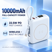 Produsen China Power Bank Nirkabel Kapasitas Penuh 10000mAh 22.5W PD Pengisian Cepat Kabel Terintegrasi Portabel Biru Kustom