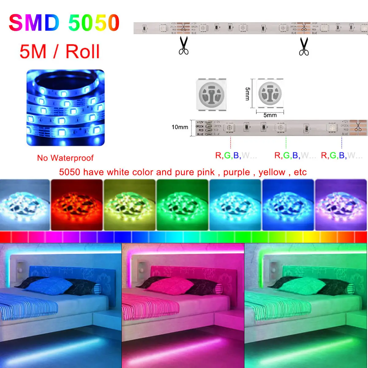 Diy Flexible Rgb 5050 LED-Licht leiste Wasserdichte LED-Licht leisten mit 44-Tasten-Fernbedienung