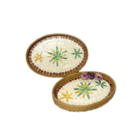Corbeille décorative Art Déco en rotin, plateau de rangement rond, assiette colorée pour fruits, coquillages créatifs