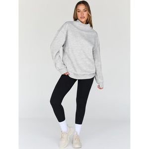 Womens Oversized Sweatshirt <b>Mock</b> <b>Neck</b> Long Sleeve Drop Shoulder Pullover Cotton Blend Knitted Breathable Regular Length <b>Top</b> - Product Image 5