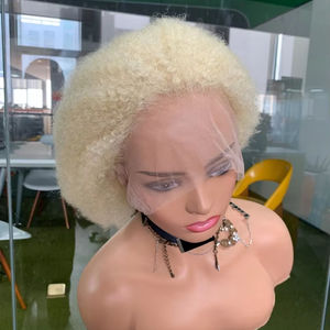 CF 180 Perruques sans colle Full Lace Perruque européenne de luxe Cheveux humains <span class=keywords><strong>Blond</strong></span> 613 Afro Kinky Curl Perruques nouées à la main 8 "Peut faire des tresses - Product Image 1