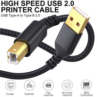 Câble d'imprimante USB en alliage d'aluminium en gros, conducteur en cuivre pur, gaine tressée en nylon, plaqué or, USB Type-A B 2.0 rapide