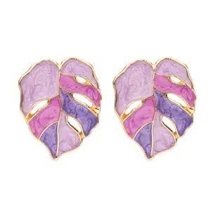Cross-border Popular Alloy Dripping Oil Leaf Earrings hollow color creative exaggerated earrings source wholesale