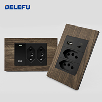 Prise murale DELEFU brésilienne 118 vintage en aluminium imitation bois avec port USB Type-C, durable.