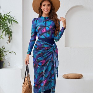 Nouveaux burkinis musulmans conservateurs à manches longues, ensemble de 5 pièces + coussin de poitrine + chapeau + pantalon + jupe, maillots de bain respirants grande taille - Product Image 1