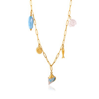 Collar Serie Océano en OFERTA, Chapado en Oro de 18K, Acero Inoxidable, Decoración de Conchas y Perlas, Cadena de Clip, para Mujer, Ideal para Regalo