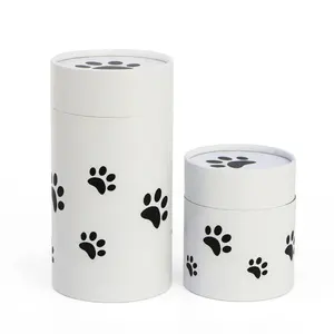 Vente en gros personnalisé biodégradable animal patte imprimé crémation urne pour animaux de compagnie chiens cendres papier diffusion tube cendres dispersion tube