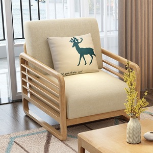 Juego de sofás en forma de L de madera maciza nórdica, sofá modular de tela para sala de estar de apartamento pequeño, estilo moderno minimalista - Product Image 3