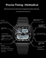 Jam Tangan Sport Pria Analog Digital Layar Ganda Bahan Alloy Persegi 43mm Bercahaya 30M Tali Silikon Logo Kustom Pesanan Grosir