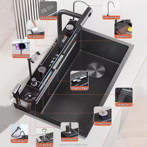 Évier de cuisine multifonctionnel intelligent à cascade, fait main, haute qualité, nouvelles tendances 2026, avec support pour téléphone portable et pistolet pulvérisateur - Product Image 3