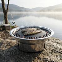 Plaque de barbecue ronde en acier antiadhésive avec revêtement Maifanite pour charbon de bois, idéale pour la maison et les restaurants
