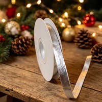 Ruban polyester doré et argenté pour Noël, accessoires pour cheveux en forme de papillon, boîtes cadeaux en mousseline pour les fêtes, fleurs