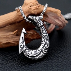 Collar con colgante de anzuelo de acero inoxidable yunnique para hombre, con diseño vikingo, cadena de 60 cm, joyería con forma de gancho de forma irregular - Product Image 1