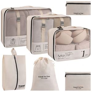 Fashion Seven-Piece Packing Cubes Travel <b>Storage</b> Bag Set Waterproof Zipper Closure for <b>Suitcase</b> Classification Clothes/Shoes - Product Image 5