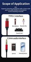 Câble USB C vers Aux avec adaptateur jack mâle plaqué or 3,5 mm, câble audio stéréo tressé en nylon pour diffusion en direct et microphone
