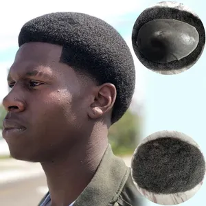 Black African Mens Wig Handsome Male Hairpiece 100% real raw virgin human hair pu base Afro curly Toupee for Men Daily Party Use