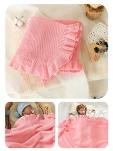 100% coperta per bambini in maglia di cotone biologico con bordo a volant morbido avvolgente per biancheria da <span class=keywords><strong>neonato</strong></span> - Product Image 3